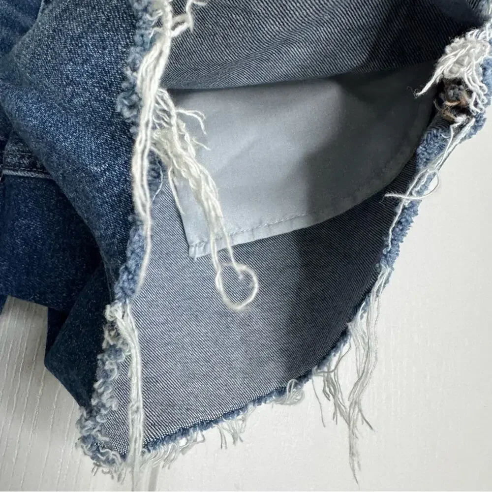 American Eagle Outfitters STIRIGID Relaxed Denim Shorts Long Inseam Distressed 6